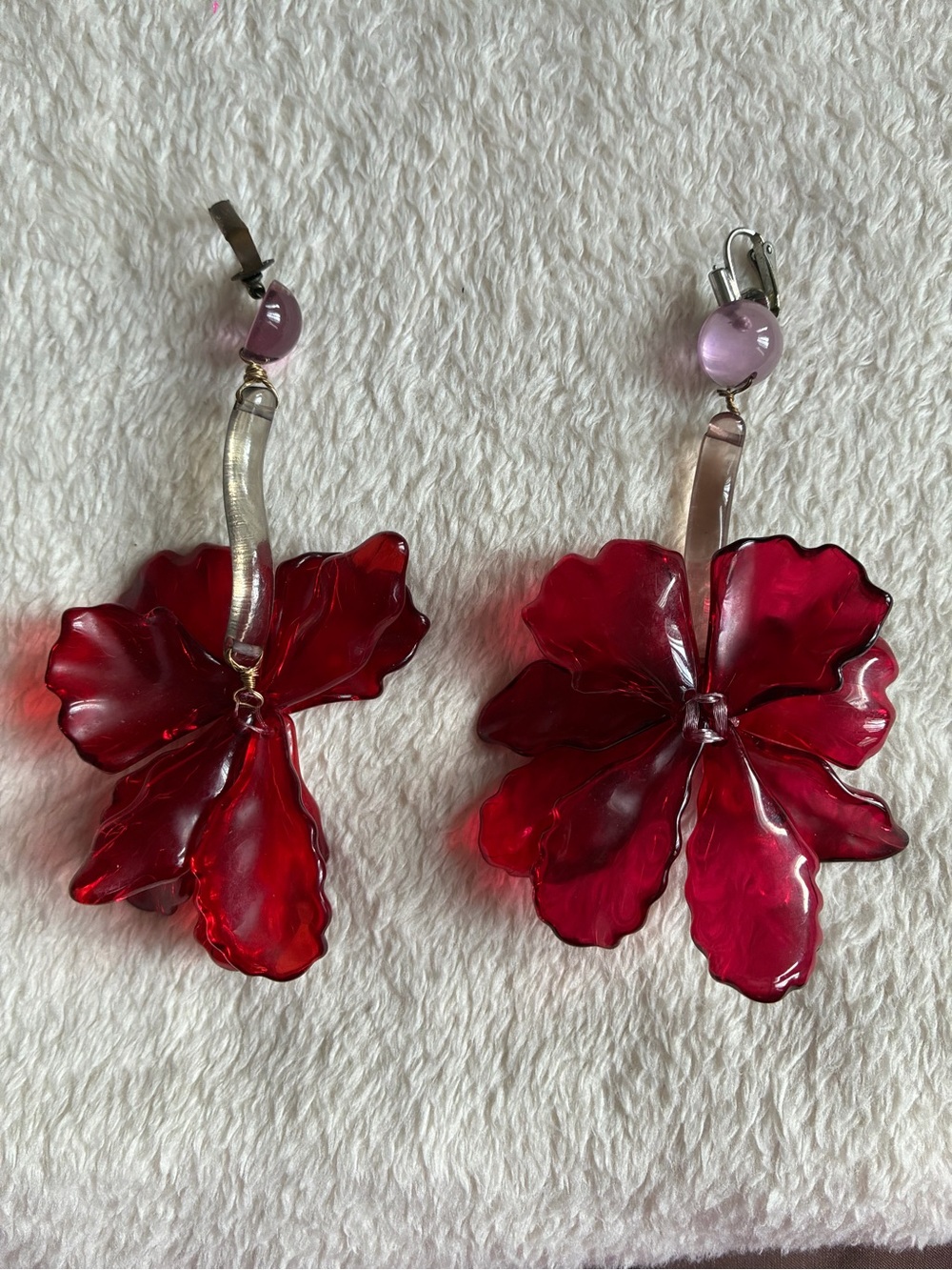 Zara Red Floral Statement Drop Earrings with Pink Accent
